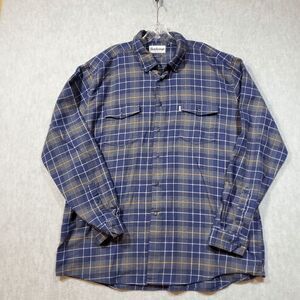 Barbour Shirt Men XL Blue Plaid Flannel Cotton Tailored Fit Collared Button Down